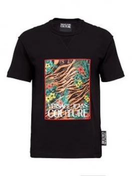Image of Versace Jeans Couture Men&Rsquo;S Tiger Print Logo T-Shirt - Black