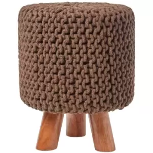 Image of Chocolate Brown Tall Cotton Knitted Footstool on Legs - Chocolate - Homescapes