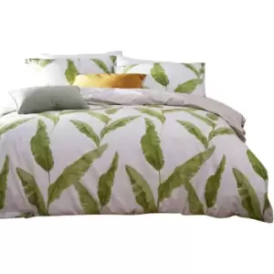 Image of Furn Plantain Duvet Cover Set (King) (Natural/Green) - Natural/Green