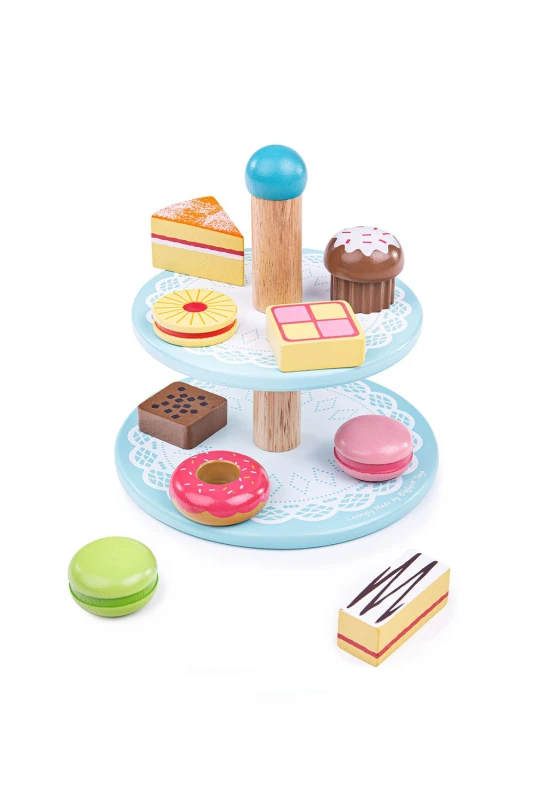 Image of Bigjigs Toys Cake Stand with Cakes Toy Baby Blue