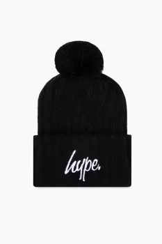Image of HYPE BLACK KNITTED POM POM BEANIE