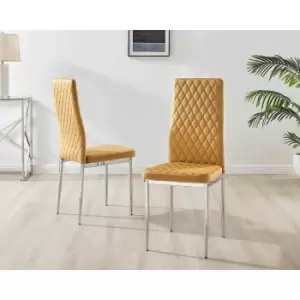 Image of Furniture Box 4X Milan Kitchen Dining Chair Mustard Velvet Silver Legs