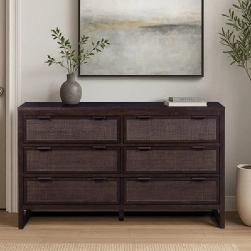 Image of Teamson Home Hatteras Chest Of Drawers 6 Drawer Bedroom Dresser, Espresso