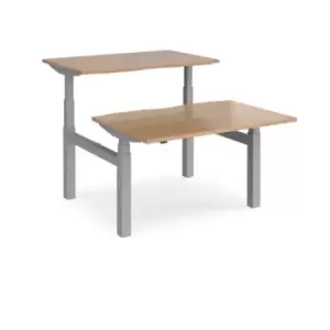 Image of Height Adjustable Desk Back To Back Rectangular Desks 1200mm Beech Tops With Silver Frames Elev8 Touch