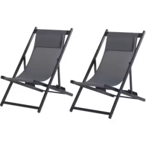 Image of Outsunny - 2Pcs Texteline Chaise Lounge Recliner Chair Adjust Lounger Patio Grey