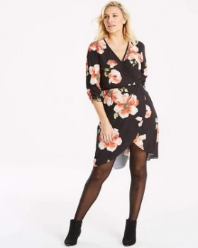 Image of Quiz Long Black Floral Sleeve Wrap Dress