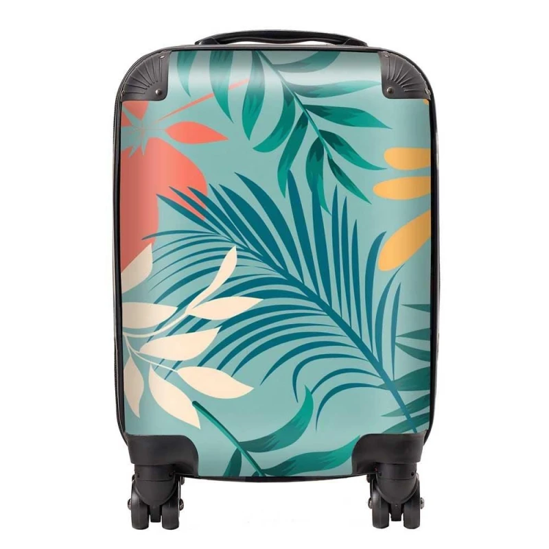 Image of Warren Reed - Designer Abstract Bright Colorful Tropical Leaves Suitcase in Blue Size: Medium Blue Unisex Medium
