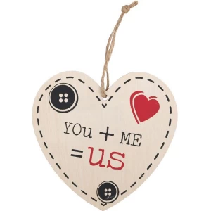 Image of You Me = Us Hanging Heart Sign