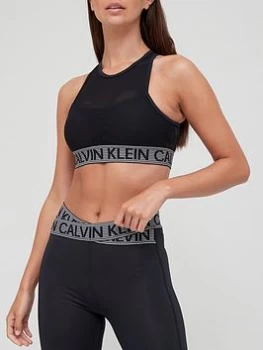 Image of Calvin Klein Performance Logo Breathable Mesh Top Medium Support Sports Bra - Black