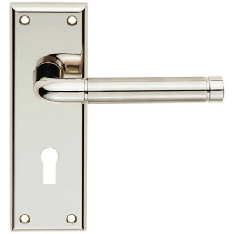 Image of Loops PAIR Round Bar Handle on Lock Backplate 150 x 50mm Polished & Satin Nickel Metallics