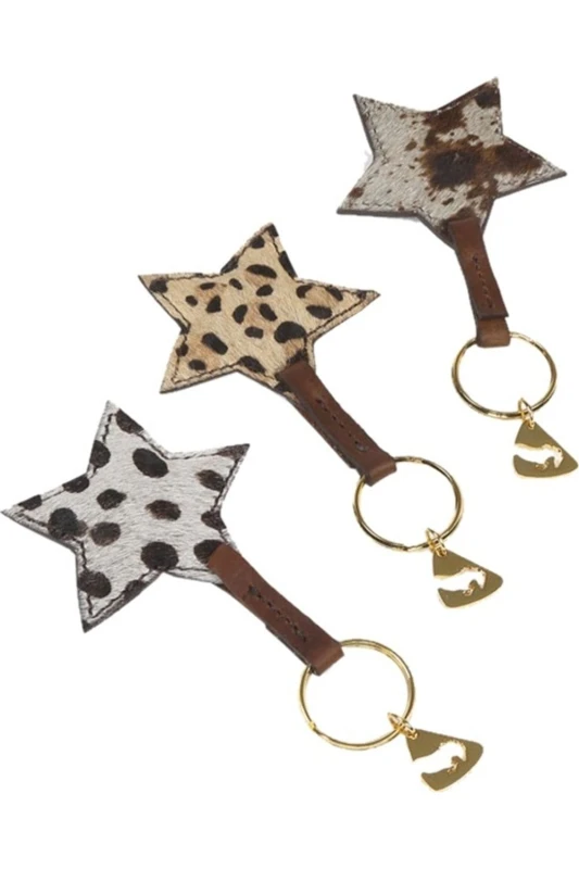 Image of Aubrion Aubrion Leopard Print Cowhide Leather Keyring in Beige Beige One Size Unisex 5059699475120