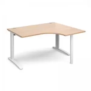 Image of TR10 right hand ergonomic desk 1400mm - white frame and beech top