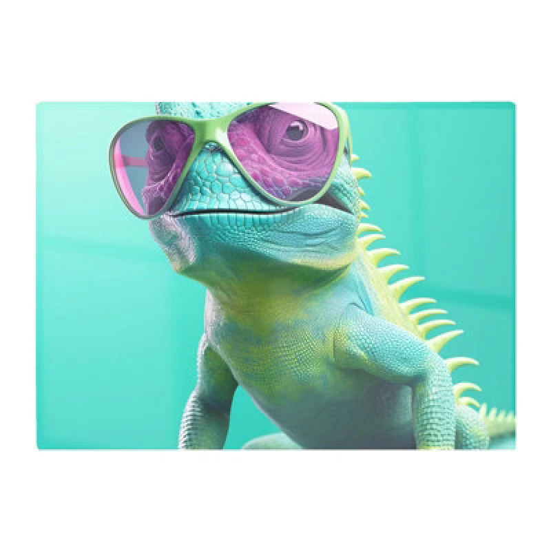 Image of Warren Reed Designer Happy Splashart Iguana Wearing Glasses Chopping Board