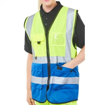 Image of BSeen High Vis Two Tone Executive Waistcoat XL YellowRoyal Ref