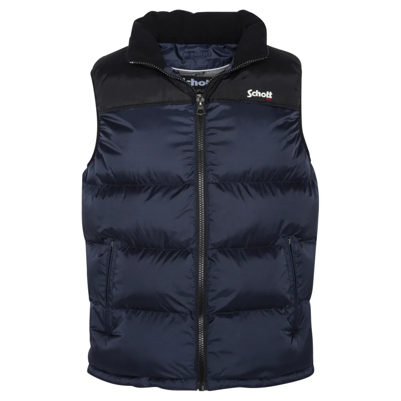Image of Schott Utah V Two-Tone Padded Gilet Navy Blue Men S;XXL;L;M