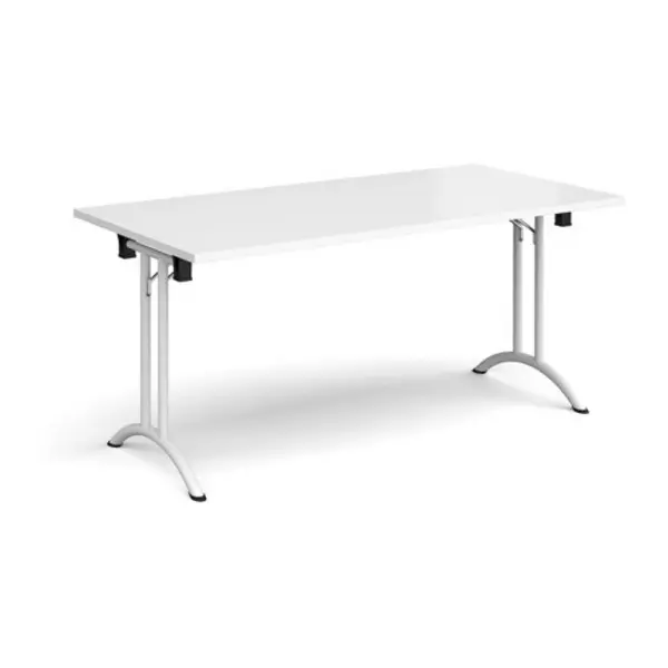 Image of Dams Rectangular folding leg table with white legs and curved foot rails 1600mm x 800mm - white White CFL1600-WH-WH