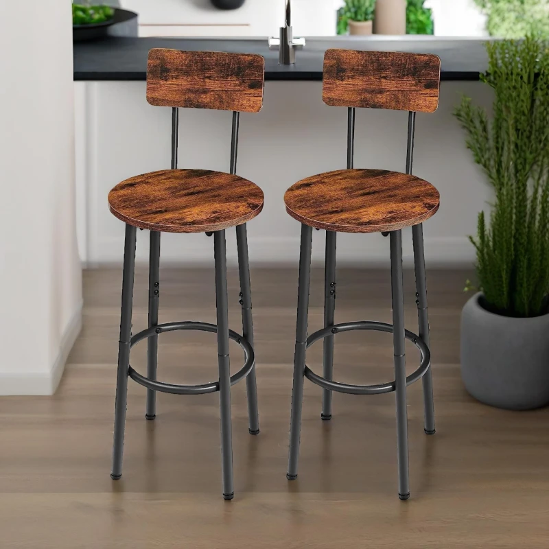 Image of Rafaelo Mobilia Set of 2 Bar Stools with Backrest in Brown Brown Unisex