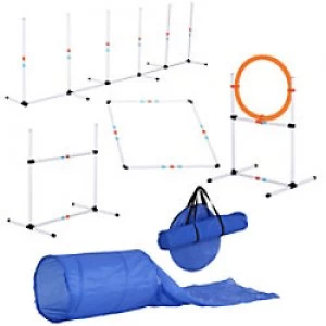Image of PawHut Pet Agility Set 2x Ground Stakes, 1x Carrying Bag White, Orange, Blue