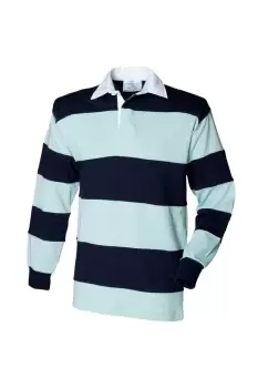 Image of Sewn Stripe Long Sleeve Sports Rugby Polo Shirt