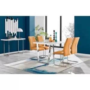 Image of Furniture Box Kylo White High Gloss Dining Table and 4 Mustard Lorenzo Chairs