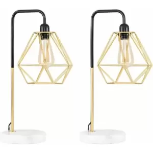 Image of 2 x Talisman Marble Base Table Lamps in Gold s - Gold Shades