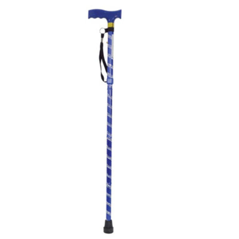 Image of Loops Blue Extendable Walking Stick with Plastic Handle - Engraved Pattern - Foldable Multi