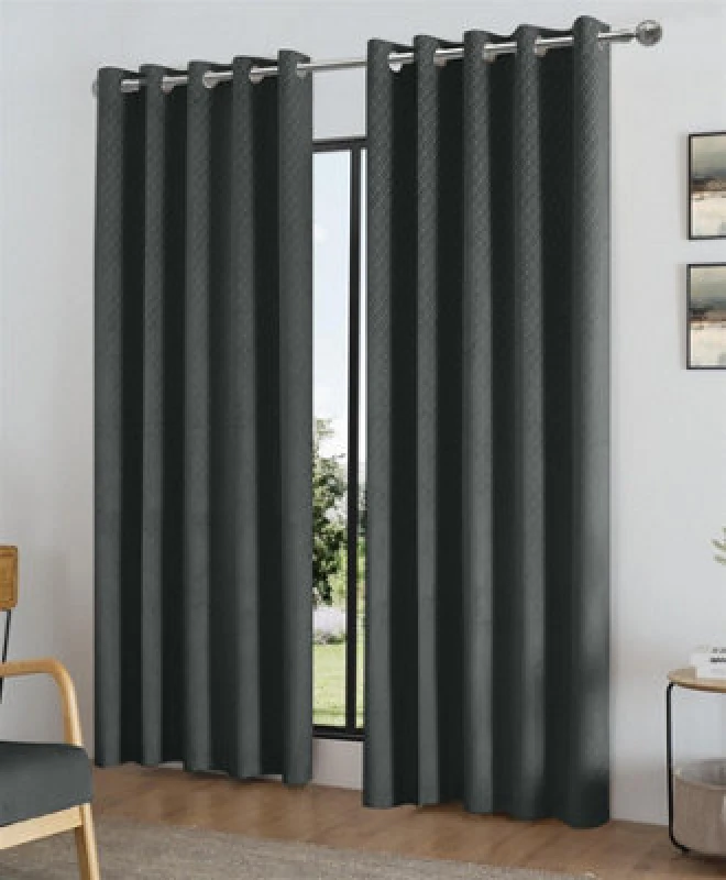 Image of Alan Symonds Temple Velvet Blackout Ring Top Curtains - Grey Grey 9