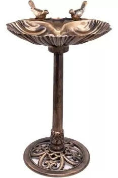 Image of Garden Outdoors Plastic Metal Effect Garden Clam Shell Bird Bath Water with Stones - Brown Bronze