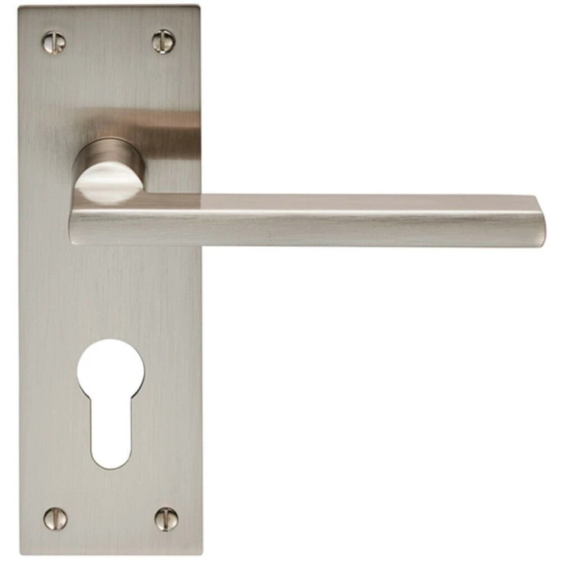Image of Loops PAIR Straight Bar Handle on Slim Euro Lock Backplate 150 x 50mm Satin Nickel Metallics