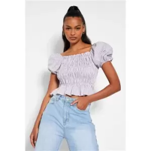 Image of I Saw It First Gingham Check Ruched Top - Purple