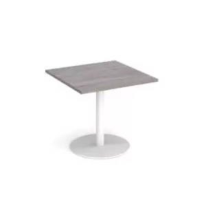 Image of Monza square dining table with flat round white base 800mm - grey oak