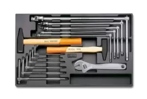 Image of Beta Tools T59 14pc Wrench and Hammer Set in Hard Tray for Roller Cabs