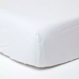 Image of White Linen Fitted Sheet, Single - White - White - Homescapes