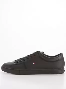 Image of Tommy Hilfiger Iconic Leather Vulc Punched Trainers - Black, Size 45, Men