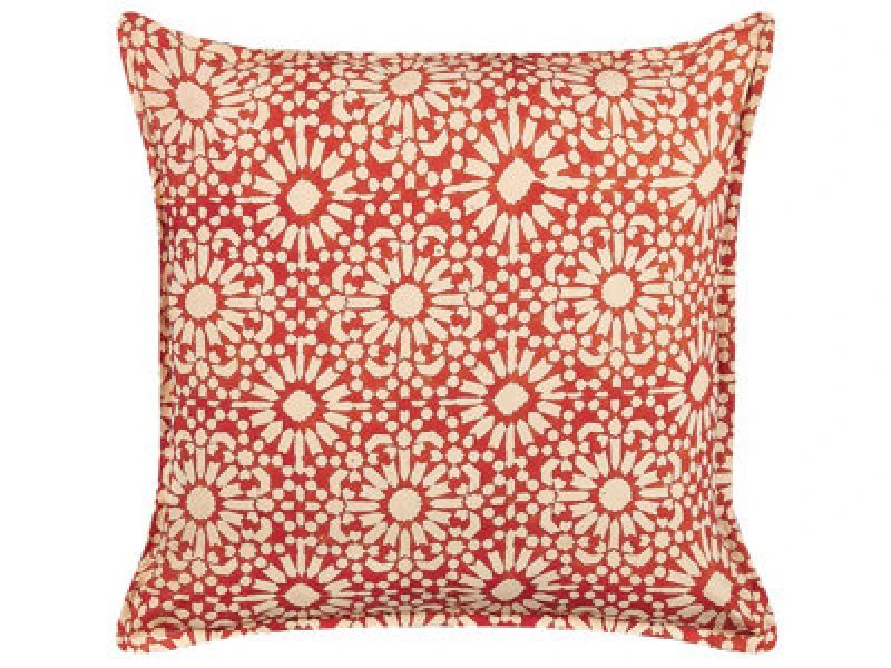 Image of Beliani Throw Cushion Ceiba Cotton 45 X 45cm Red Geometric Pattern