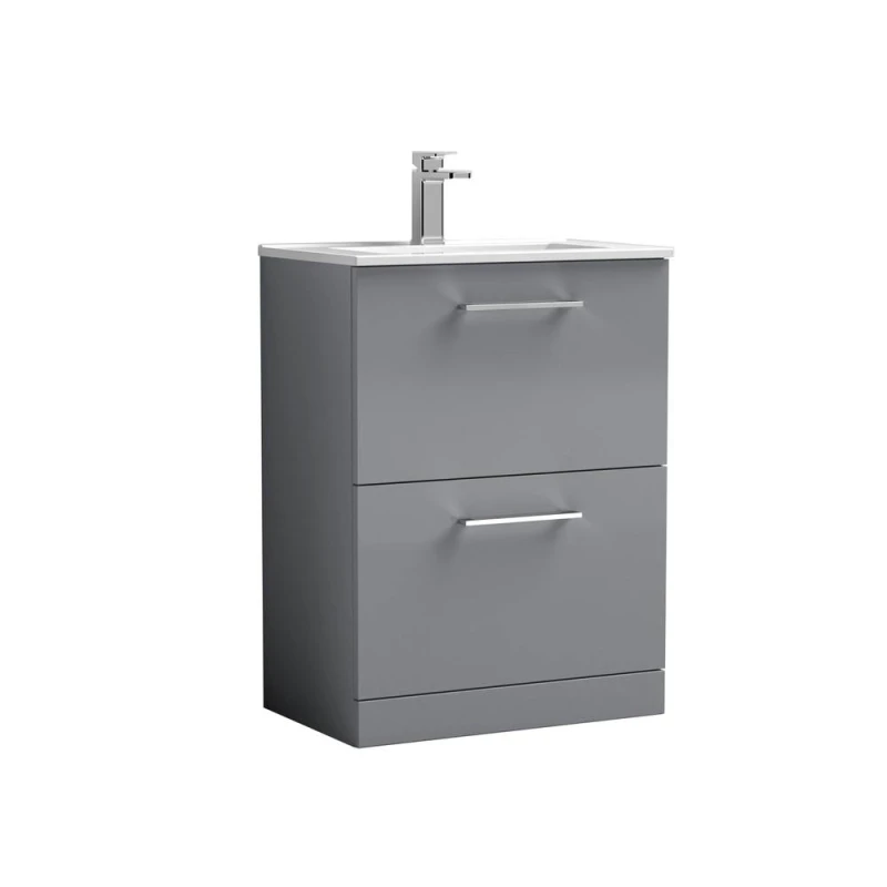 Image of Balterley Bathroom 2 Soft Close Drawer Floor Vanity Unit Basin, Grey, 440mm in Grey Grey Unisex