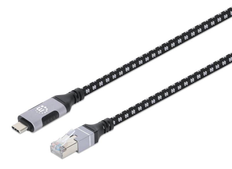 Image of Manhattan Manhattan USB-C to Gigabit (10/100/1000 Mbps) Network Ethernet RJ45 Cable, Length 2m, Multi-Gigabit Ethernet, Black/Silver, Three Year Warra