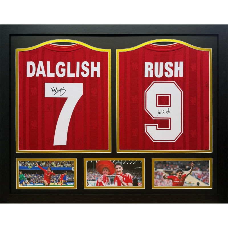 Image of AllStarSignings Ltd Dalglish & Rush 2 signed & framed Liverpool shirts Red unisex One Size
