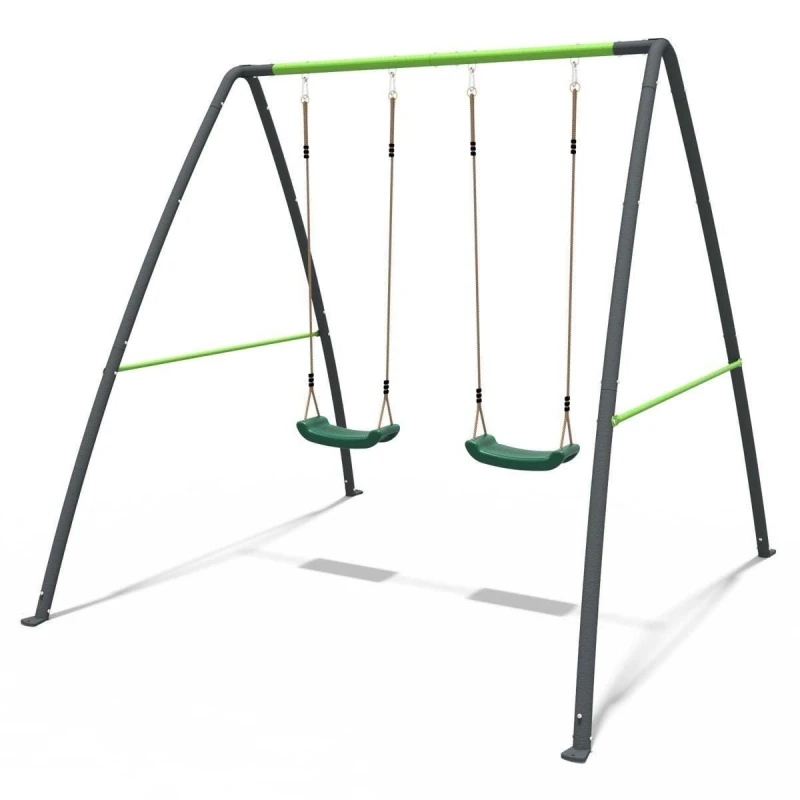 Image of OutdoorToys Children's Steel Garden Double Metal Swing Set in Grey Grey Unisex