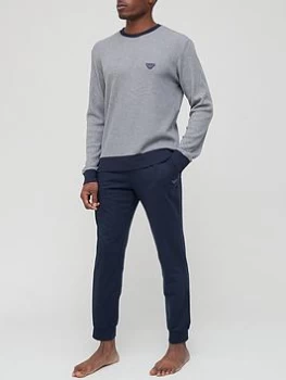 Image of Emporio Armani Bodywear Bodywear Light Waffle Lounge Set - Grey/Navy , Grey/Navy Size M Men