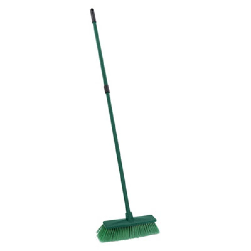 Image of JVL Outdoor Hard Bristle Broom with Telescopic Handle - Green Green