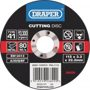 Image of Draper Flat Metal Cutting Disc 115mm 3mm 22mm