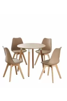 Image of 5PCs Dining Set - a Round Dining Table & Set of 4 Lorenzo Tulip chairs with Padded Seat