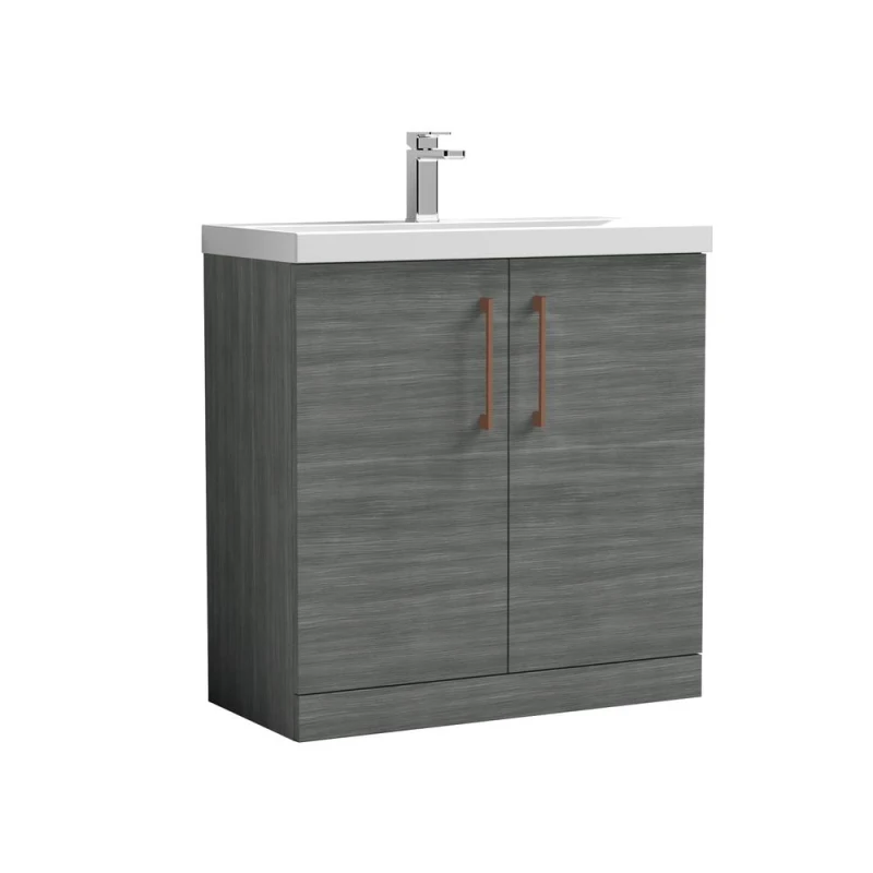 Image of Balterley Bathroom Floor 2-Door Vanity Unit Basin, Anthracite Woodgrain, 800mm in Grey Grey Unisex