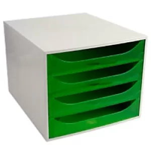 Image of Exacompta Drawer Unit with 4 Drawers EcoBox Plastic Light Grey, Green 28.4 x 34.8 x 23.4 cm