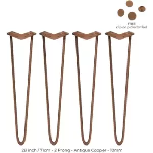 Image of 4 x 28' Hairpin Legs - 2 Prong - 10mm - Antique Copper - Antique Copper