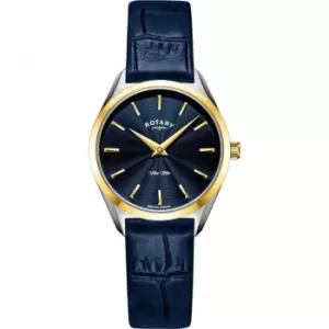 Image of Rotary Ladies Rotary Ultraslim Sapphire Glass Watch - Two-Tone Gold and Blue
