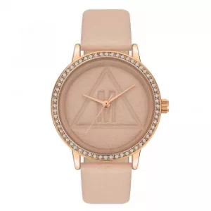 Image of Missguided Pale Pink PU Strap Watch with Stones on Bezel