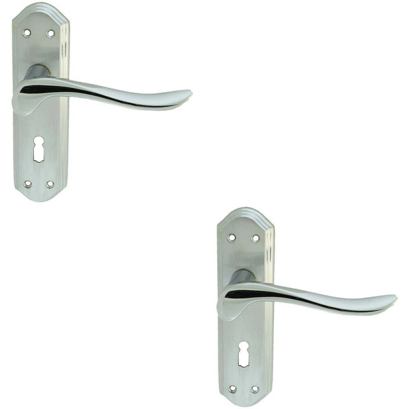 Image of Loops 2x PAIR Curved Lever on Sculpted Edge Backplate 180 x 48mm Satin/Polished Chrome Multi