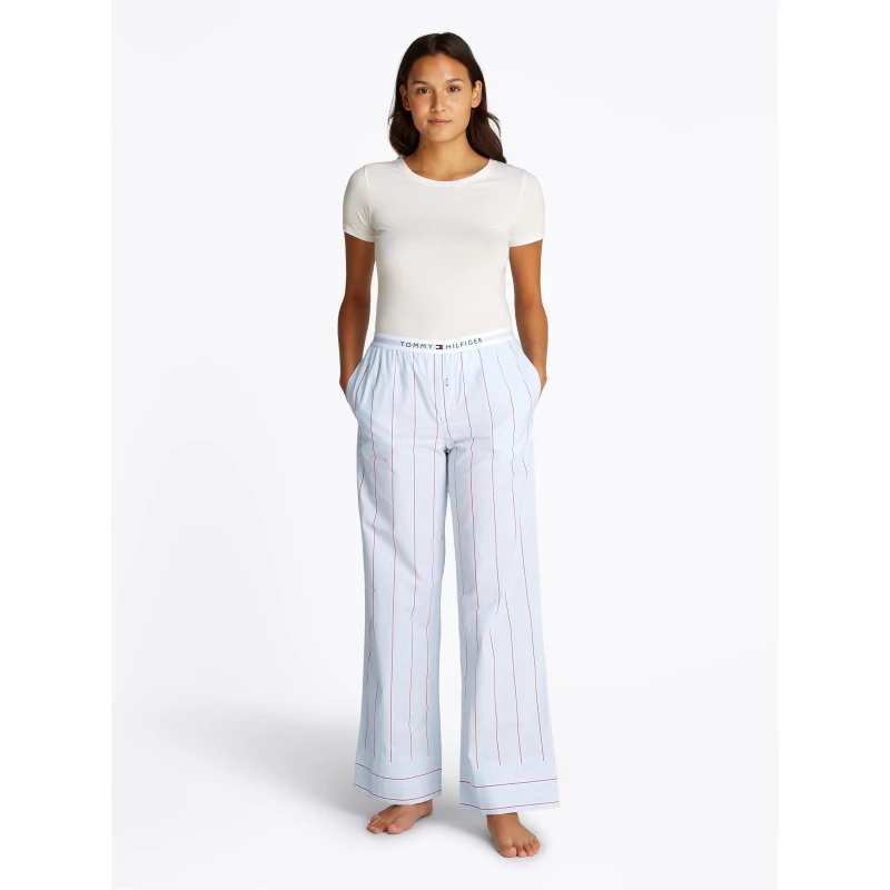 Image of Tommy Hilfiger Womens Poplin Pyjama Trousers Strp Swt Blu female 10 (S)
